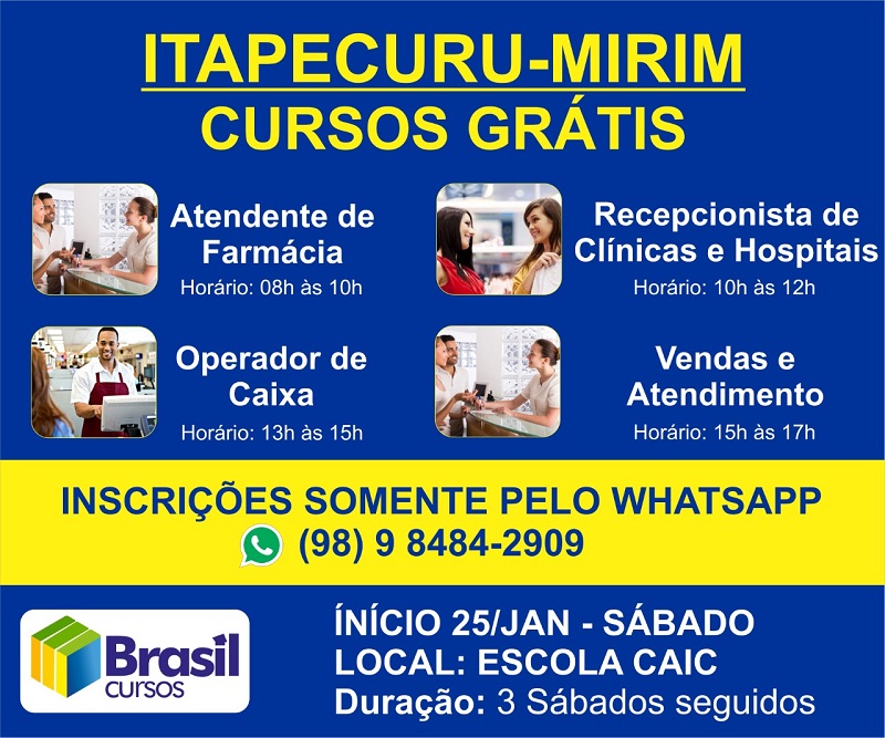 4 Cursos GRÁTIS começam neste sábado (25) em Itapecuru