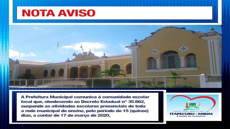 Prefeitura segue governo e suspende aulas na rede municipal em Itapecuru