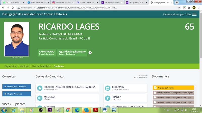 Página do TSE com dados do Sistema DivulgacandContas onde apenas Ricardo Lages aparece como candidato