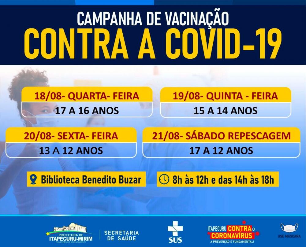 Prefeitura de Itapecuru anuncia vacinação de pessoas entre 12 e 17 anos