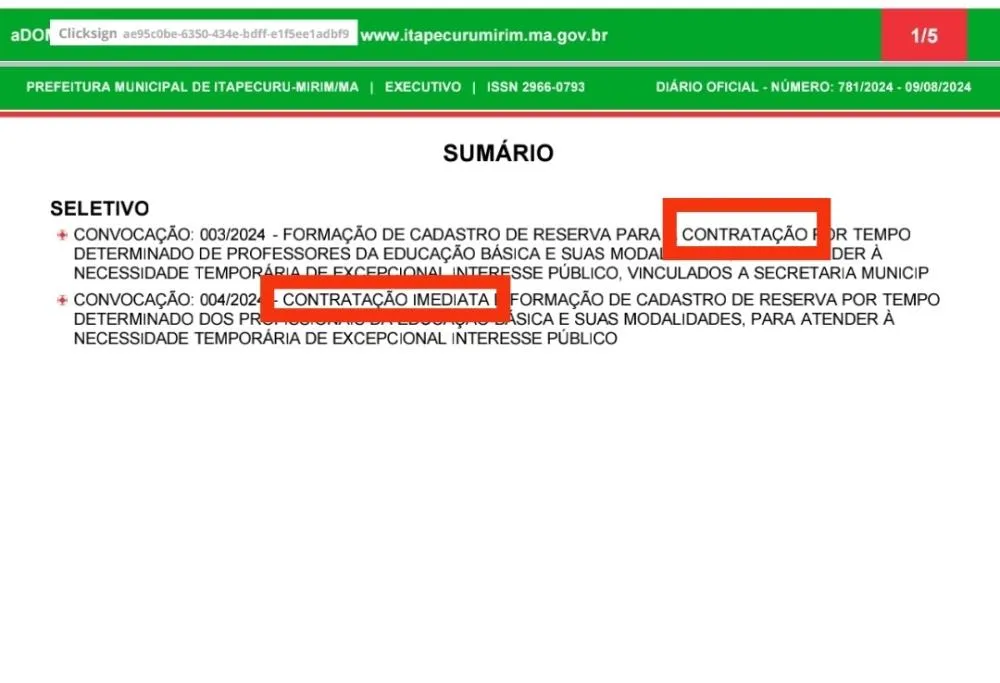 Imagem: Diário Oficial do Município de Itapecuru Mirim