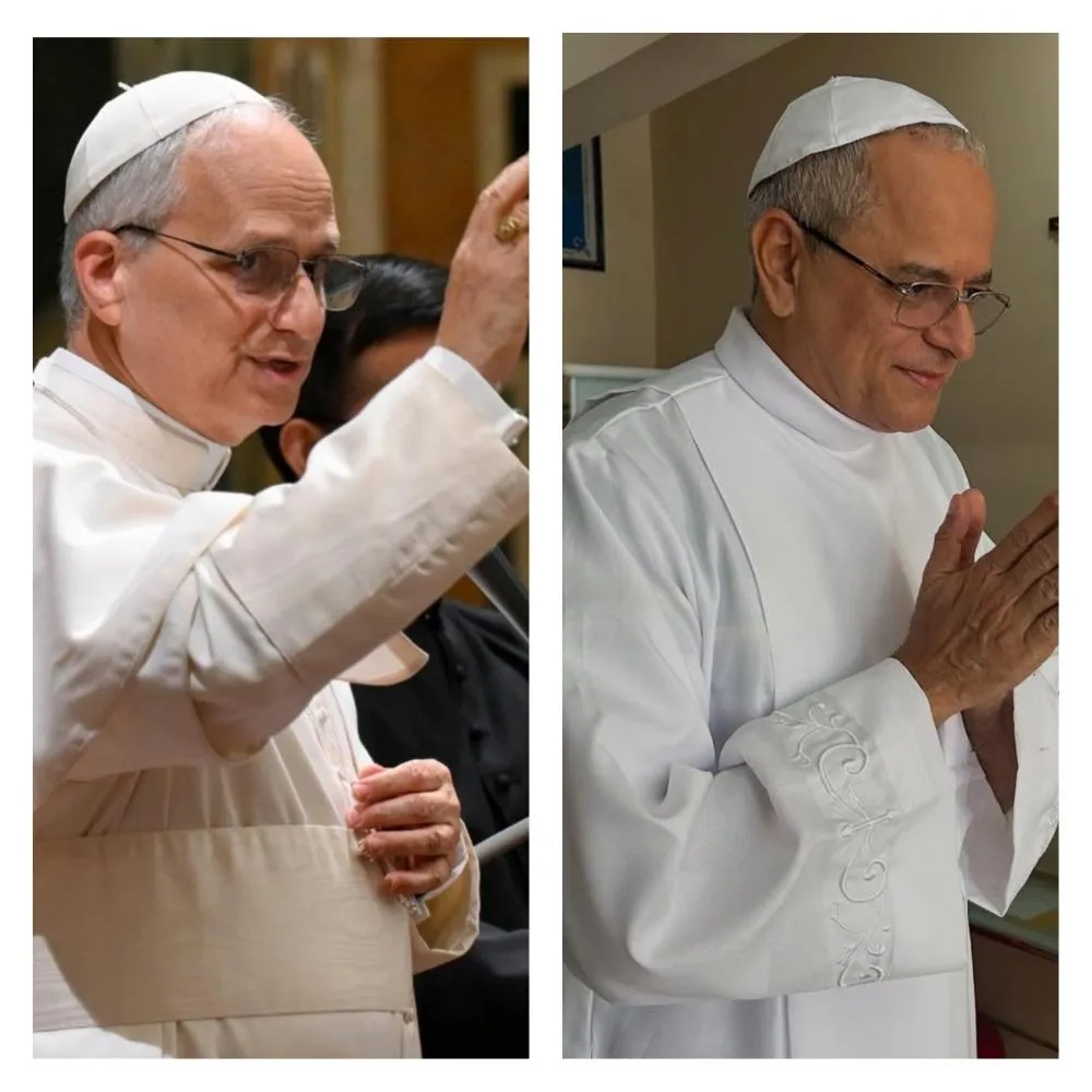 (dir) Papa Leão XIV e o jornalista Ed Wilson (esq). Imagens: Reprodução redes sociais. Foto montagem: itapecurunoticias.com