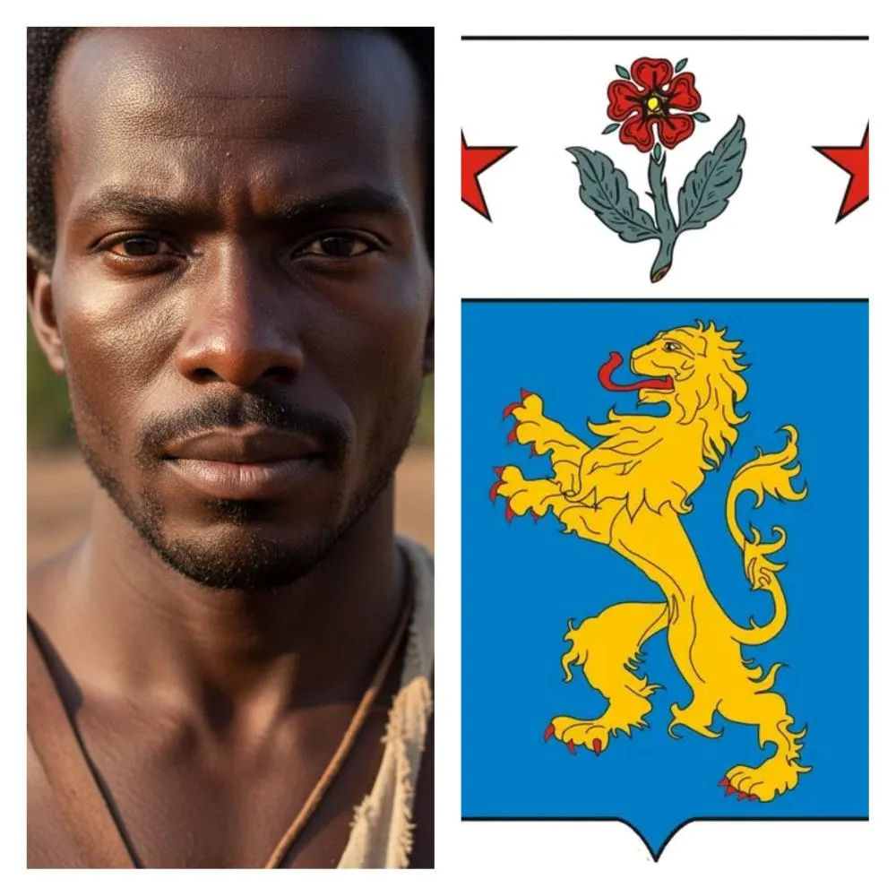 Foto colagem (dir) Negro Cosmo e brasão do Barão de Santa Rosa (esq). Imagem © itapecurunoticias.com