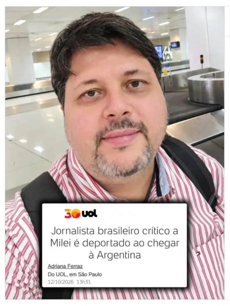 Rogério Tomaz Jr no aeroporto de Guarulhos (SP). Imagem © Reprodução Redes Sociais 